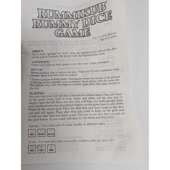 Vintage Rummikub Rummy Dice Game Pressman 1995 Replacement Tray Instructions - Picture 3 of 5
